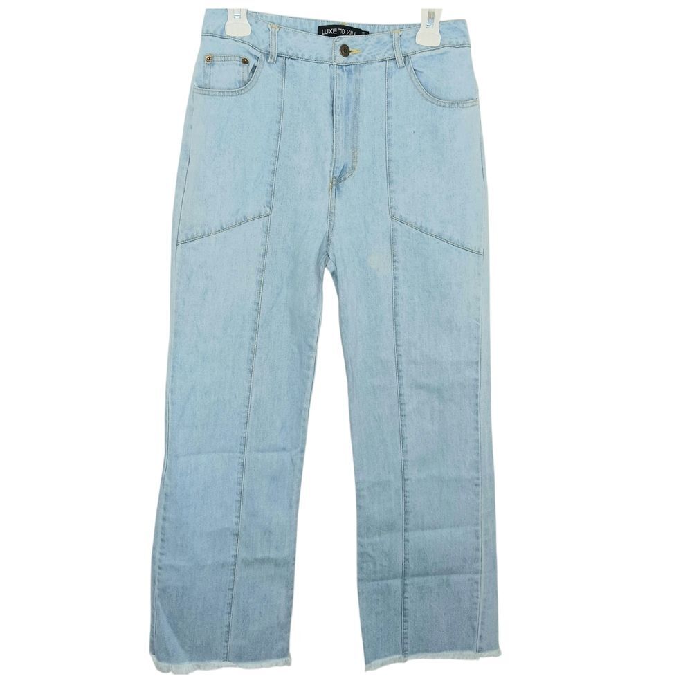 LUXE TO KILL Light Wash Wide Leg Jeans Size 6 Raw Hem Ankle Length Grunge